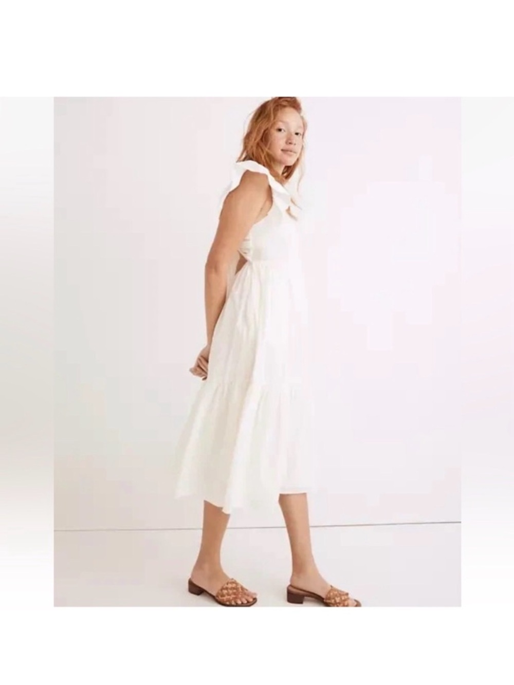 Madewell Cream Square-Neck Tie Back Dress - Picture 3 of 9